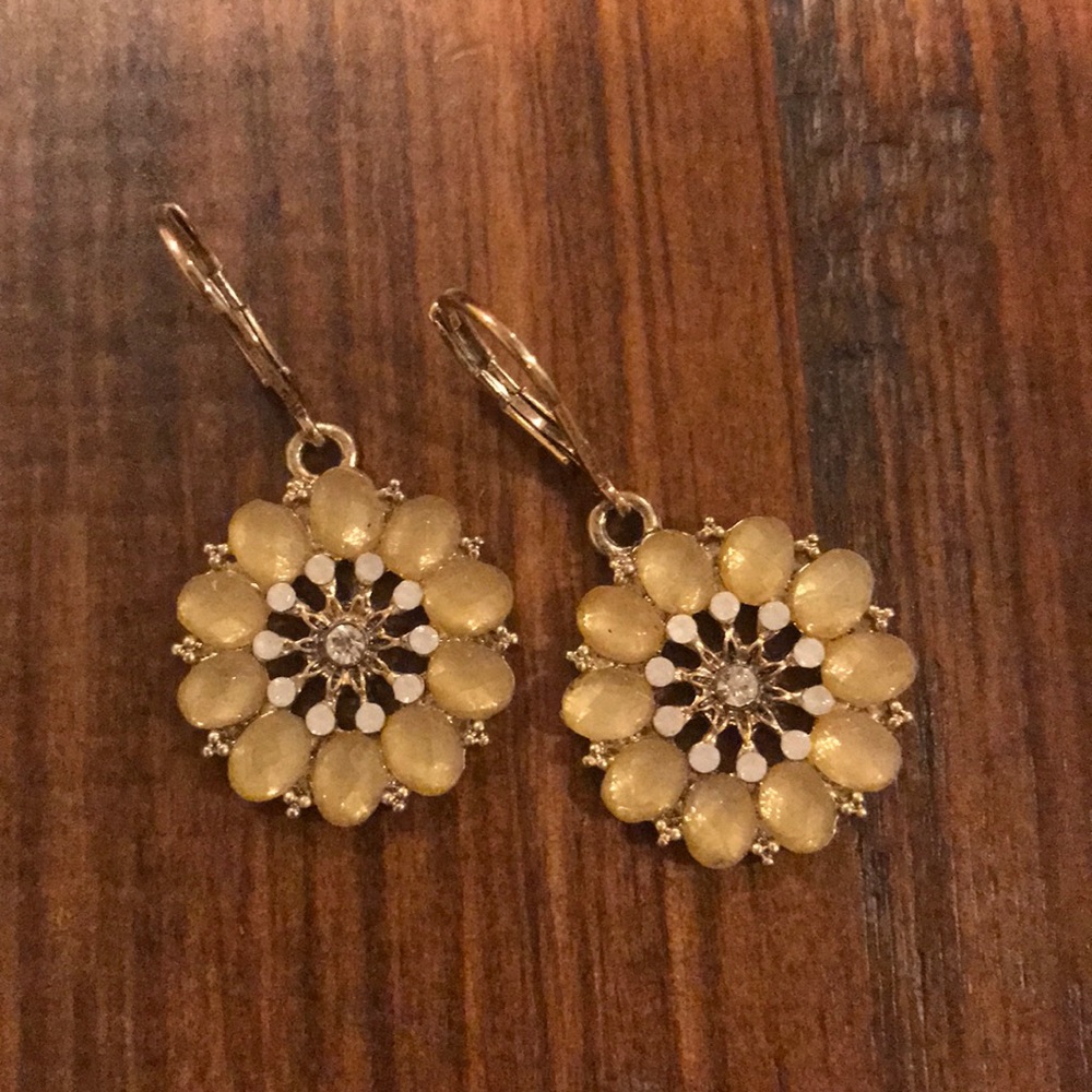 Gold tone and faux crystal lever back earrings